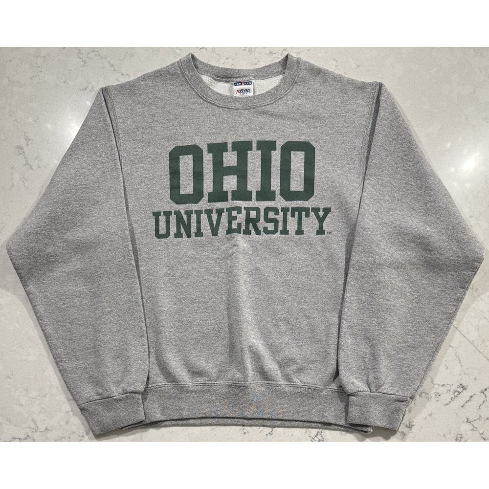 VTG Y2K Ohio University JERZEES Crewneck Sweatshirt Mens‎ Small Gray Pullover